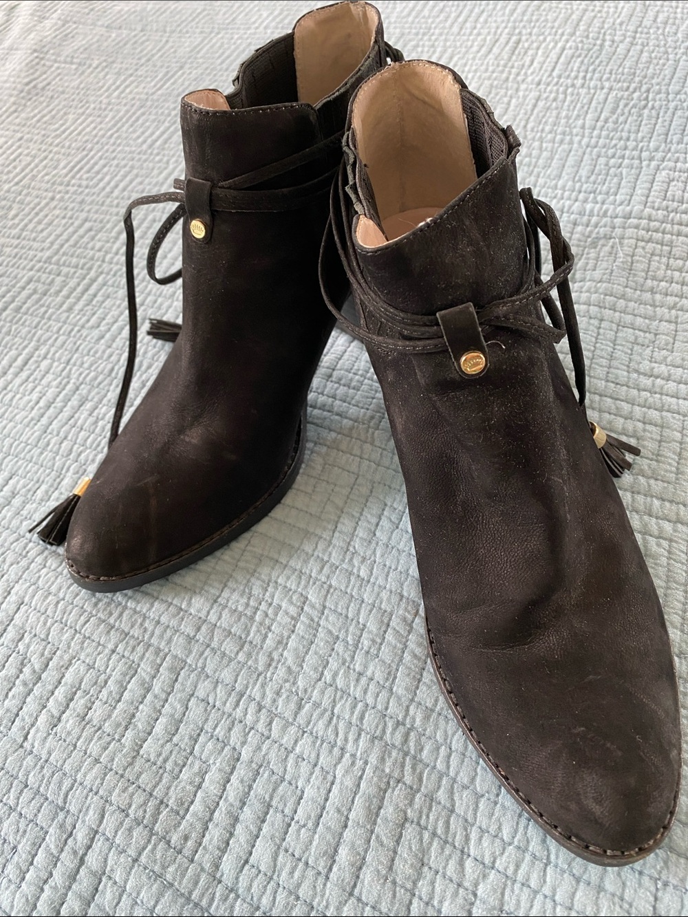 Juicy Couture Dark Brown Suede Tassel Ankle Boots